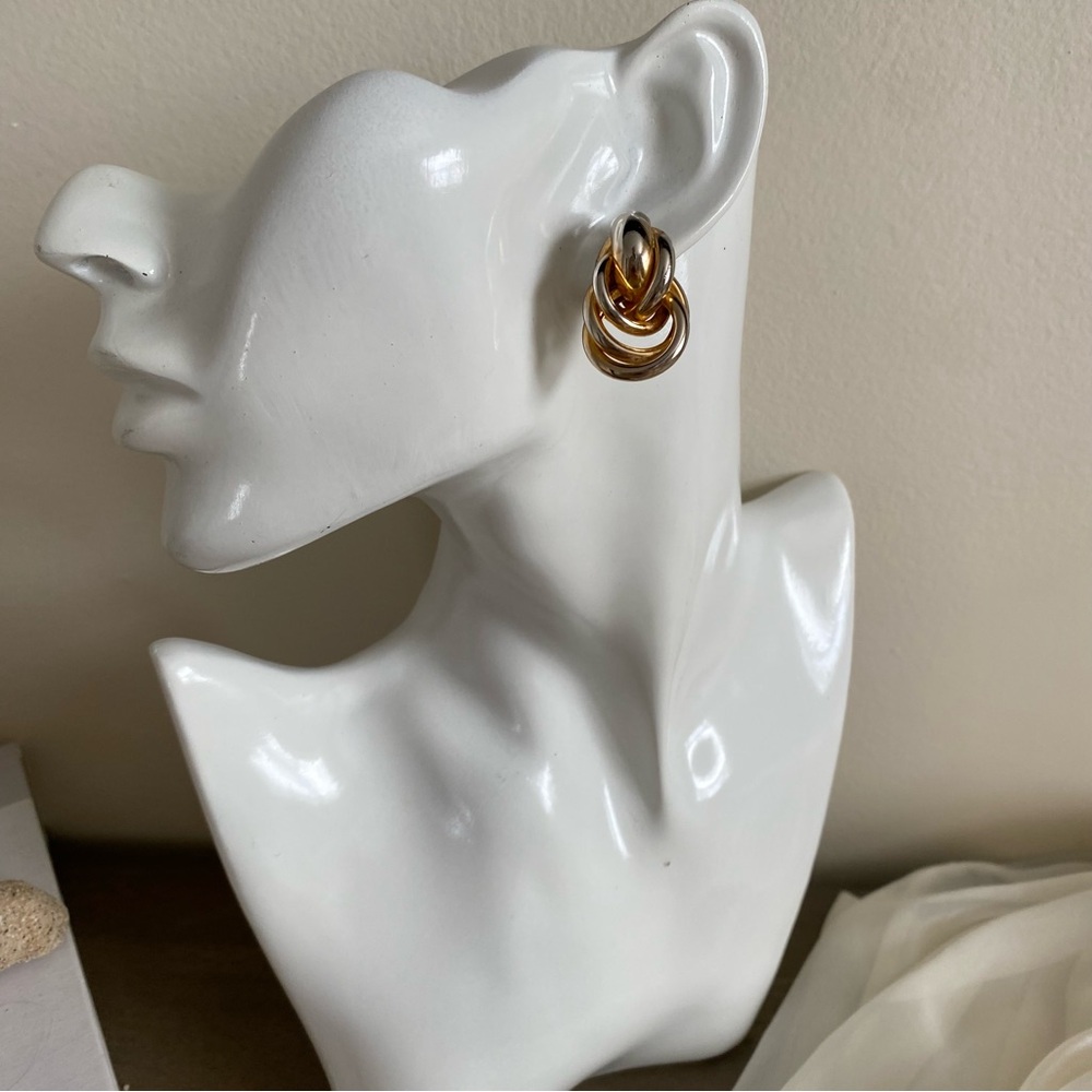 Vtg Mixed Metal Interlocking Loop Statement Earri… - image 3